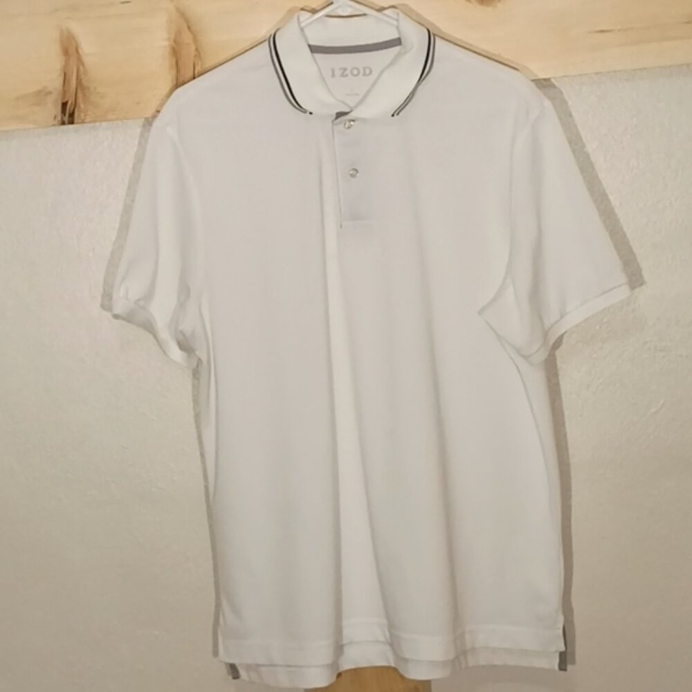 Men's Izod Polo Shirt, White/Black/Gray, Size L